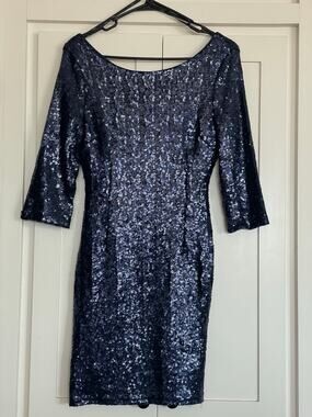 Lulus Delightful Ways Navy Blue Sequin Cocktail Dress Medium